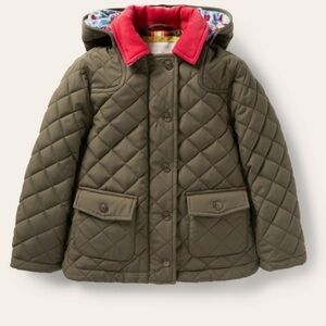 Mini Boden Quilted Jacket with Red and Olive Tones
